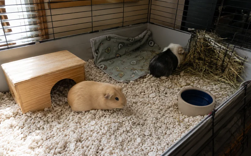 clean guinea pig cage with fresh bedding