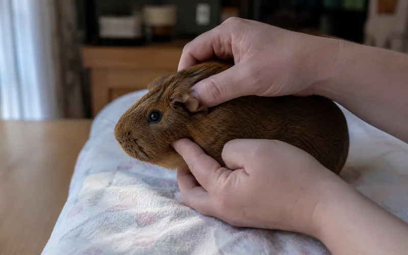 owner feeling guinea pig jaw for lumps