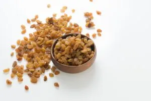 golden raisins in a bowl